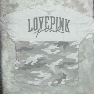 🆕 PINK Varsity Crew white CAMO oversized tee SMALL